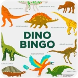 Voorkant van doos in 2D perspectief van het zoekspel Dino Bingo van uitgeverij Bis Publiisher