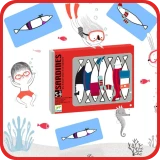 De speelkaarten rondom speldoos in van het kinderspel SARDINES, een memoryspel van Djeco
